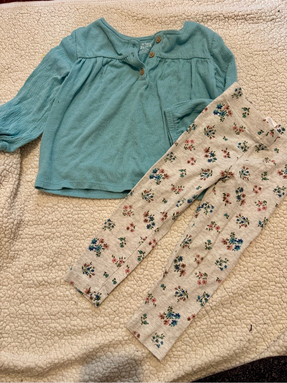 Carter's Teal Long-Sleeve Top with Grey Floral Leggings Set 2T